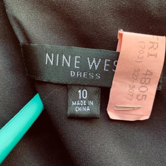 Nine West Jacquard Geometric Dress Sheath Black Tan Mandarin Size 10 - Picture 10 of 12